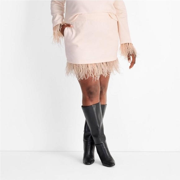 Women's High-Rise Feather Trim Mini Skirt - Future Collective Light Pink new - Picture 4 of 8